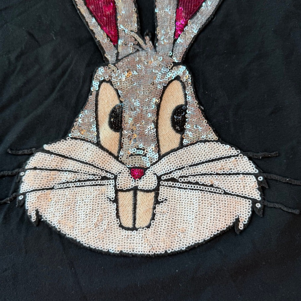 Gucci x Looney Tunes Bugs Bunny Guccy Sequin Logo Black T-Shirt Size M Italy - Picture 8 of 11